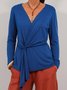 Yarn-dyed Casual Loose Long Sleeve Solid Color Lace-up Knit Cardigan Top