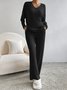 Women's Embossed Plain Daily Going Out Two-Piece Set Apricot Casual Spring/Fall Top With Pants Matching Set