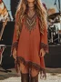 Vacation Ethnic Tassel V Neck Mini Dress