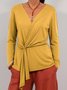 Yarn-dyed Casual Loose Long Sleeve Solid Color Lace-up Knit Cardigan Top