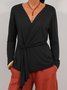 Yarn-dyed Casual Loose Long Sleeve Solid Color Lace-up Knit Cardigan Top