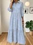 Casual Cotton Shirt Collar Dress With No