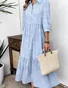 Casual Cotton Shirt Collar Dress With No