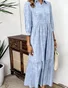 Casual Cotton Shirt Collar Dress With No
