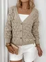 V Neck Casual Cotton Plain Sweater