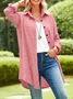 Women's Long Sleeve Shirt Spring/Fall Green Striped Split Joint Polyester Cotton Stand Collar Daily Going Out Casual Top
