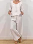 Casual Plain V Neck Two-Piece Set
