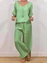 Casual Plain V Neck Two-Piece Set