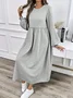 Crew Neck Casual Cotton Dress With No