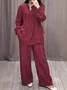 Casual Plain V Neck Two-Piece Set