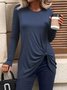 Women Plain Crew Neck Casual Long Sleeve T-shirt