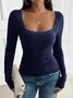 Women Floral Square Neck Casual Long Sleeve T-shirt