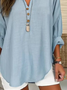 Women's Long Sleeve Blouse Spring/Fall Blue Plain Printing Cotton-Blend V Neck Daily Going Out Casual Top