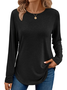 Women Plain Color Crew Neck Casual Long Sleeve T-shirt