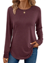 Women Plain Color Crew Neck Casual Long Sleeve T-shirt