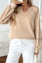 Casual V Neck Color Block Cotton Sweatshirt