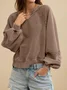 Casual V Neck Color Block Cotton Sweatshirt
