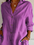 Women's Long Sleeve Shirt Spring/Fall Purple Plain Buckle Shirt Collar Regular Sleeve Daily Going Out Casual Top