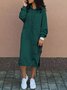 Women's Long Sleeve Spring/Fall Green Plain Split Joint Hooded Daily Going Out Vintage Maxi A-Line Hoodie Dress