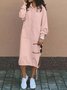 Women's Long Sleeve Spring/Fall Green Plain Split Joint Hooded Daily Going Out Vintage Maxi A-Line Hoodie Dress