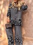 Casual Animal Print Crew Neck Two-Piece Set