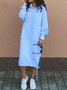 Women's Long Sleeve Spring/Fall Green Plain Split Joint Hooded Daily Going Out Vintage Maxi A-Line Hoodie Dress