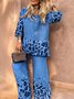Casual Animal Print Crew Neck Two-Piece Set