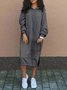 Women's Long Sleeve Spring/Fall Green Plain Split Joint Hooded Daily Going Out Vintage Maxi A-Line Hoodie Dress