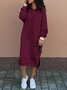 Women's Long Sleeve Spring/Fall Green Plain Split Joint Hooded Daily Going Out Vintage Maxi A-Line Hoodie Dress