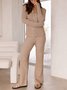 Casual Cotton Plain Mock Neck Two-Piece Set