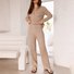 Casual Cotton Plain Mock Neck Two-Piece Set