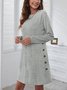 Women's Long Sleeve Spring/Fall Pink Plain Split Joint Crew Neck Daily Going Out Vintage Midi A-Line Shift Dress Dress
