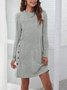 Women's Long Sleeve Spring/Fall Pink Plain Split Joint Crew Neck Daily Going Out Vintage Midi A-Line Shift Dress Dress