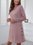 Women's Long Sleeve Spring/Fall Pink Plain Split Joint Crew Neck Daily Going Out Vintage Midi A-Line Shift Dress Dress
