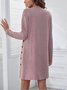 Women's Long Sleeve Spring/Fall Pink Plain Split Joint Crew Neck Daily Going Out Vintage Midi A-Line Shift Dress Dress