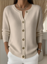 Casual Crew Neck Plain Cardigan