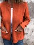 Stand Collar Casual  Sweater Knitted Stand Collar Zipper Coat Loose Pocket Jacket