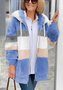 Women's Autumn And Winter Warm Plush Patchwork Zipper Pocket Hooded Loose Thick Coat