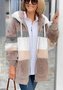 Women's Autumn And Winter Warm Plush Patchwork Zipper Pocket Hooded Loose Thick Coat