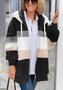 Women's Autumn And Winter Warm Plush Patchwork Zipper Pocket Hooded Loose Thick Coat