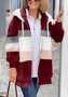 Women's Autumn And Winter Warm Plush Patchwork Zipper Pocket Hooded Loose Thick Coat