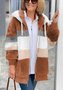 Women's Autumn And Winter Warm Plush Patchwork Zipper Pocket Hooded Loose Thick Coat
