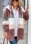Women's Autumn And Winter Warm Plush Patchwork Zipper Pocket Hooded Loose Thick Coat