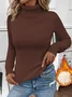 Women Plain Turtleneck Vintage Long Sleeve T-shirt