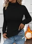 Women Plain Turtleneck Vintage Long Sleeve T-shirt