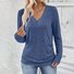 Women Plain V Neck Casual Long Sleeve T-shirt
