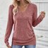 Women Plain V Neck Casual Long Sleeve T-shirt