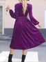 Women's Long Sleeve Spring/Fall Brown Plain Split Joint V Neck Daily Going Out Vintage Maxi A-Line T-Shirt Pleuche Dress