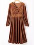 Women's Long Sleeve Spring/Fall Brown Plain Split Joint V Neck Daily Going Out Vintage Maxi A-Line T-Shirt Pleuche Dress
