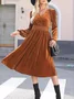 Women's Long Sleeve Spring/Fall Brown Plain Split Joint V Neck Daily Going Out Vintage Maxi A-Line T-Shirt Pleuche Dress